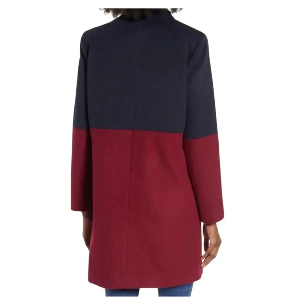 Mural Women's Navy and Burgundy Color Block Coat  - SIZE S